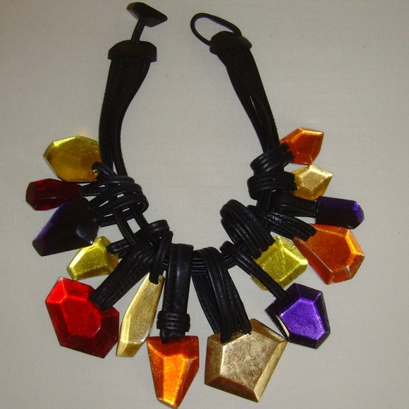 MONIES Leather and Multi-Colored Lucite Stone Statement Necklace - Picture 7 of 16